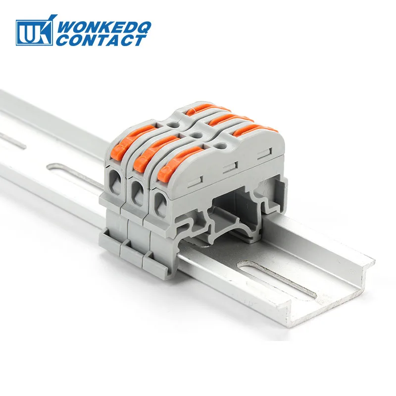 222-211/212/213 Fast Connectors With DIN Rail Feet 2.5mm Cable 2/4/6 Pins Mounting on NS35 Compact Splicing Wring Terminal Block