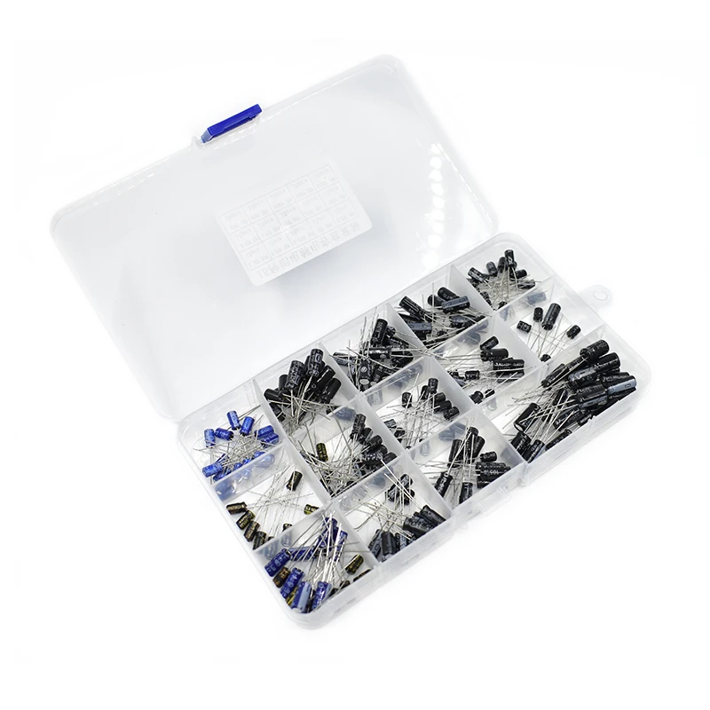 Electrolytic Capacitor Aluminum Capacitor Aluminum Electrolytic Capacitor 200pcs/lot Radial capacitors set 15Values 10V 16V 25V 50V 0.1uF-220uF Assortment Kit 0.22uf 2.2uf 100uf
