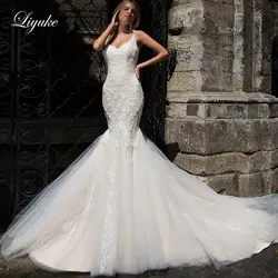Liyuke свадебное платье с двойным v-образным вырезом и стразами, великолепное платье невесты с открытой спиной