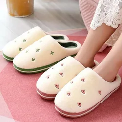 Winter Fruit Indoor Slippers Women Warm Plush Home Slipper Anti-slip Soft Lovers Winter Shoes Banana Cherry Ladies Slides