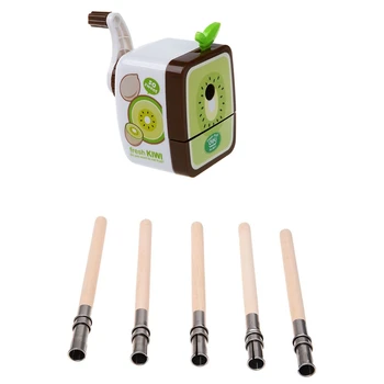 

1 Pcs Kiwi Pattern Pencil Sharpener Hand Crank & 5Pcs Pencil Lengthener Holder School Art Writing Extender Tool