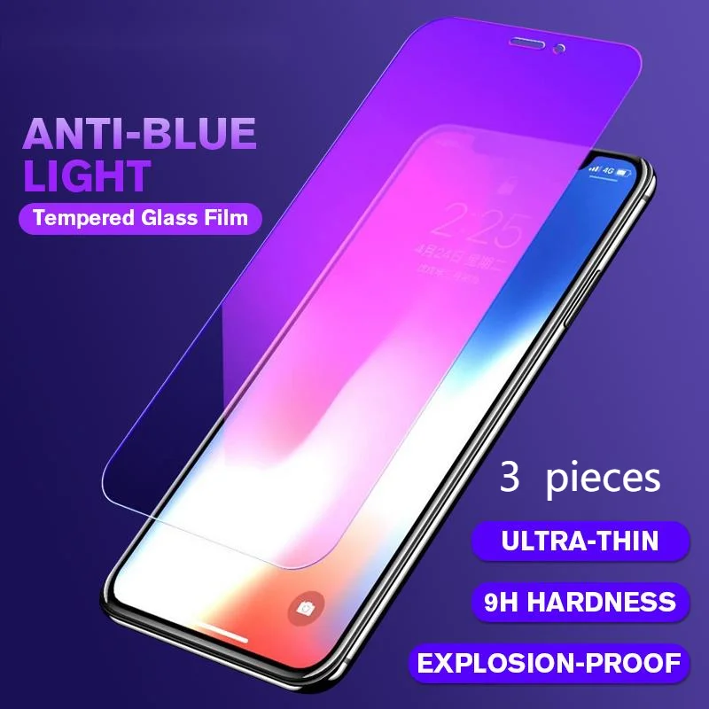 9H Anti Blue Light Screen Protector On The for Apple iPhone 7 8 6 6S Plus Tempered Glass for iPhone X XR XS MAX Protective Film
