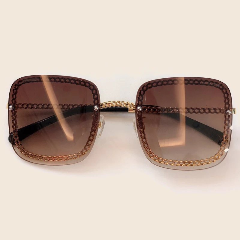 No4 Sunglasses Летние Квадратные Солнцезащитные очки для женщин, фирменный дизайн, винтажные цепочки, оттенки, женская мода, высокое качество, солнцезащитные очки с коробкой - Цвет линз: No4 Sunglasses