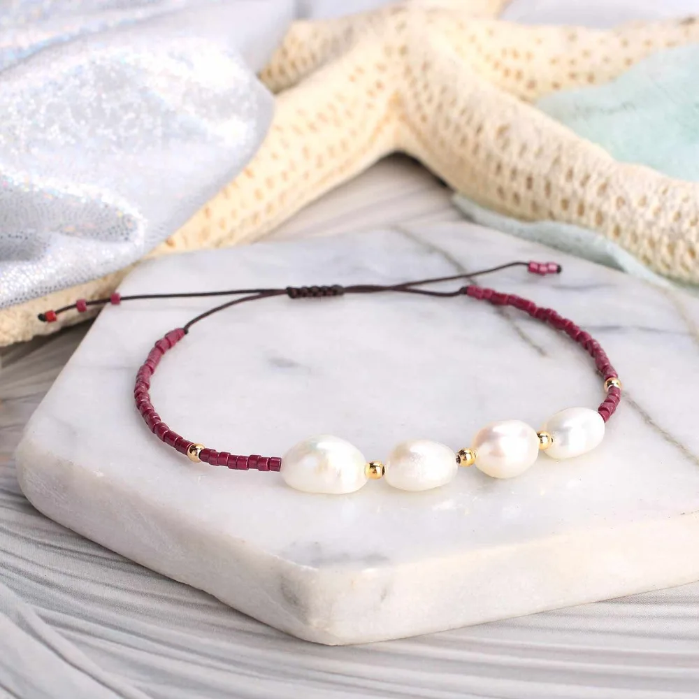 KELITCH Seashell Beaded Strand Bracelets For Women Woven Braided Charm Natural Pearl Stretch Cuff Bracelets Bangles Boho Chain