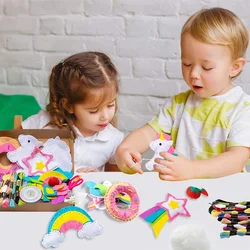 Kits de fieltro para manualidades de Arte de unicornio, Donut, Nube de arcoíris, estrella de tiro, aula, suministros de regalo de fiesta hechos a mano para niños y niñas, 5 uds.
