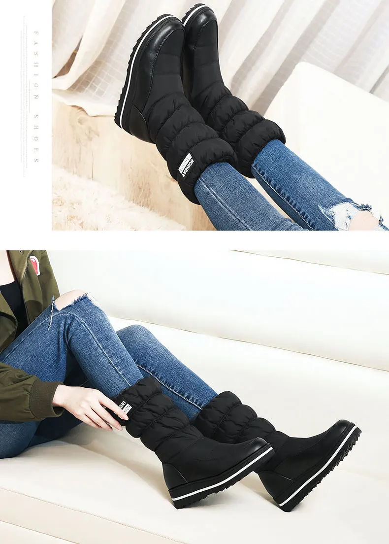 BomKinta New Waterproof Thick Sole Mid-calf Women Boots Non-slip Cotton Shoes Woman Keep Warm Elastic Down Snow Boots Women