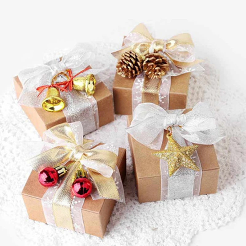 6Pcs Christmas Bell Decoration Tree Pendant Jewelry New Year Gift Box Pine Cone |