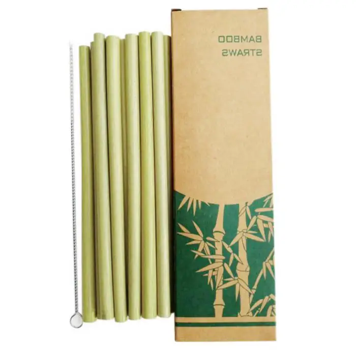 10/12pcs Bamboo Drinking Straws Reusable Eco-Friendly Party Kitchen Bamboo Straws With Clean Brush Household Utensils - Цвет: C-10PCS