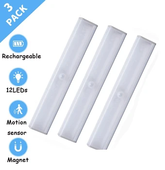 

Dimmable 12 LED Closet Light USB Rechargeable Under Cabinet Lights Stick-on Motion Sensor Wardrobe Light with Magnetic Strip