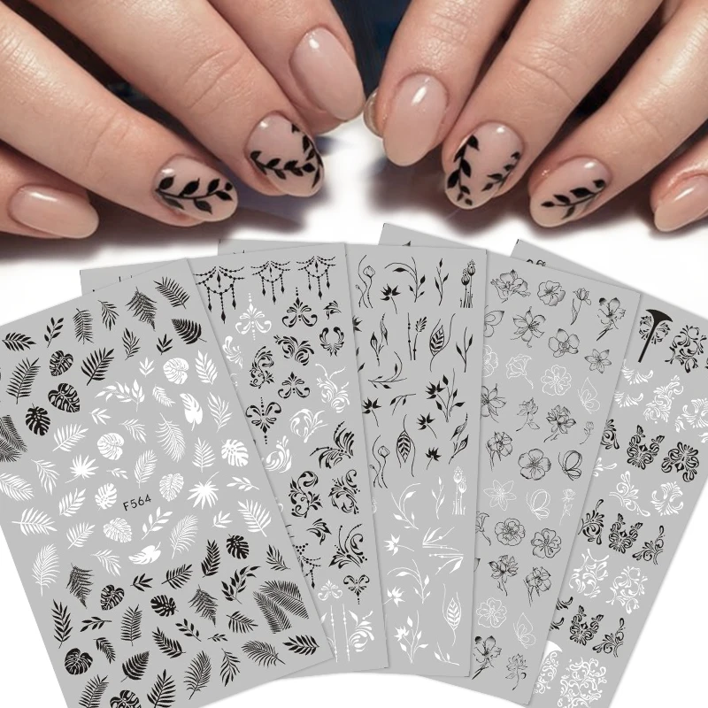 HNUIX 1 шт. черная Мандала наклейки для ногтей цветы Тропический лист дизайн ногтей 3D наклейка бабочка Роза клейкая наклейка s