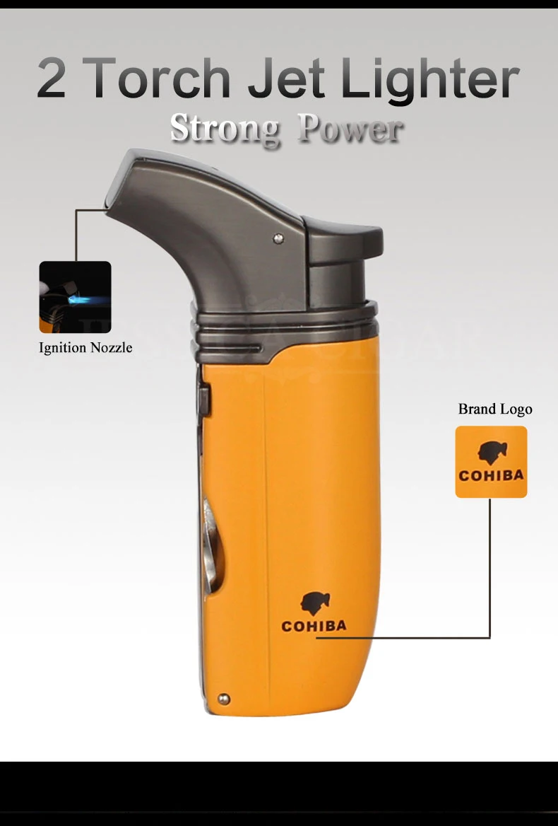 COHIBA 2 струйный фонарь, сигарная газовая зажигалка, зажигалки, встроенный сигарный перфоратор, резак, металлический острый нож, резак для сигар, набор аксессуаров