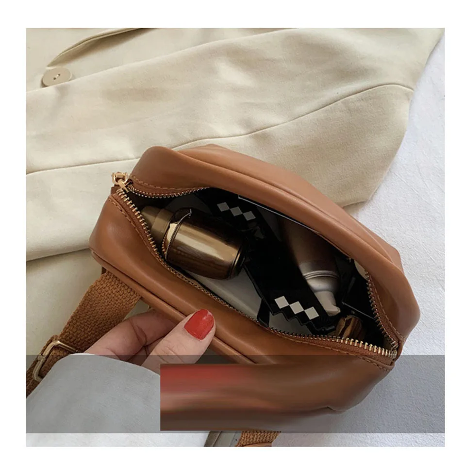 Fashion PU Leather Tassel Small Messenger Bags For Women 2021 Designer Handbag Soft Solid Wide Strap Crossbody Shoulder Bag Sac