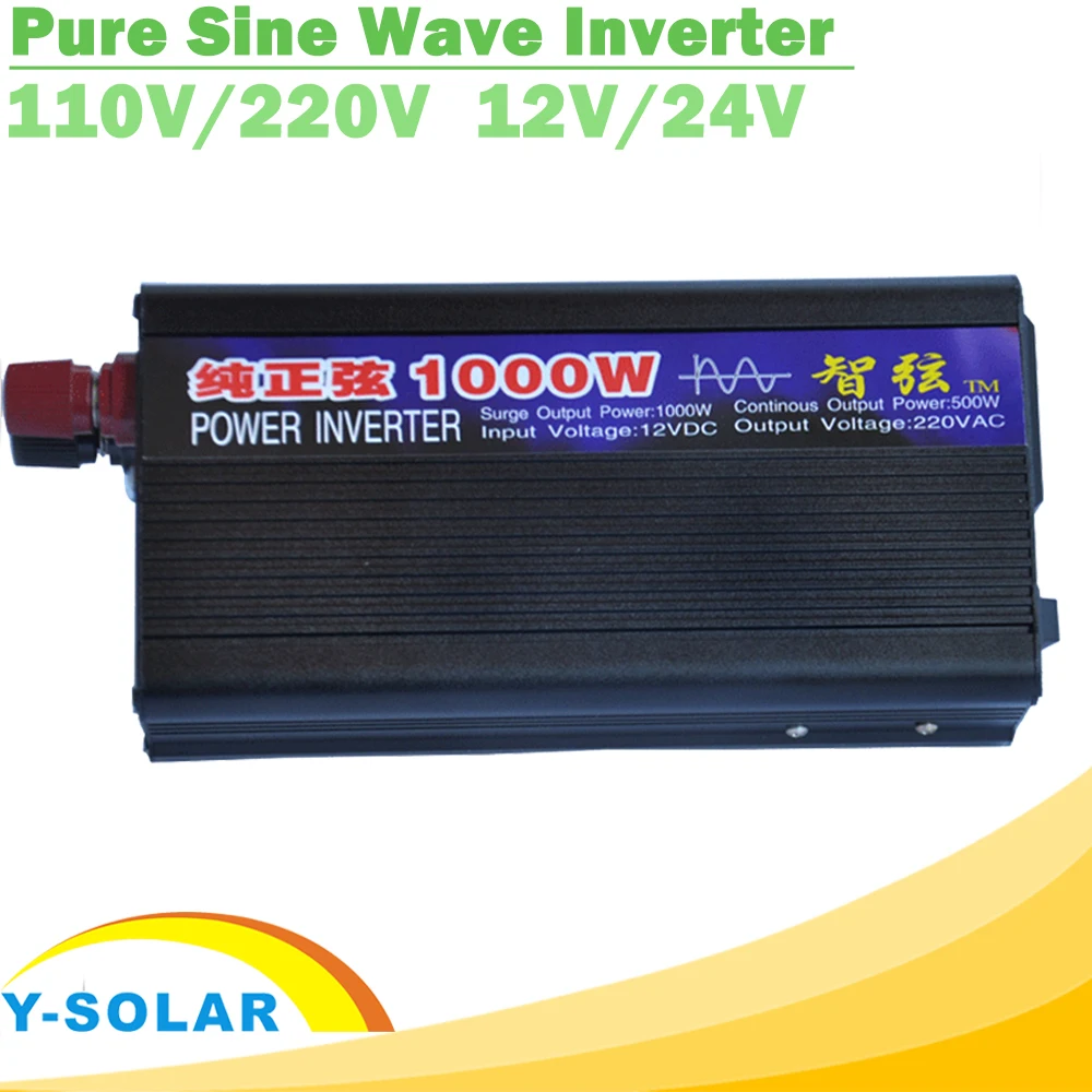 

Off Grid 1000W Inverter Pure Sine Wave DC 12V 24V to AC 110V 220V Car Power Inverter with AC Outlets Pole Clips for Household