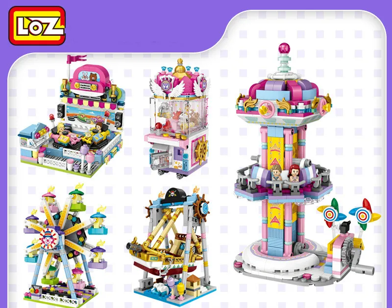 

LOZ Micro Building Block Friends Amusement Park Ferris Wheel Carousel Pirate Ship Hamburger Shop DIY Bricks Toys for Girl