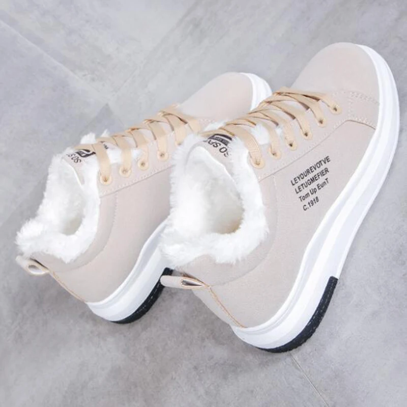 Best NAUSK 2019 Winter Women Shoes Warm Fur Plush Lady Casual Shoes Lace Up Fashion Sneakers Zapatillas Mujer Platform Snow Boots