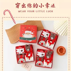 4 Pairs of Dress Gift Box Christmas Female Socks Winter Warm Socks Children Cute Cartoon Elk Women's Socks