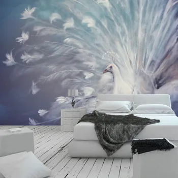 

Custom Any Size Mural Wallpaper European Style Oil Painting White Peacock Fresco Living Room Bedroom Abstract Papel De Parede ３Ｄ