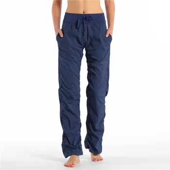 

Lulu style Loose Yoga Pants Wide Straps Sport Leggings With Pocket Fitness Running Pants Outdoor Workout Apparel