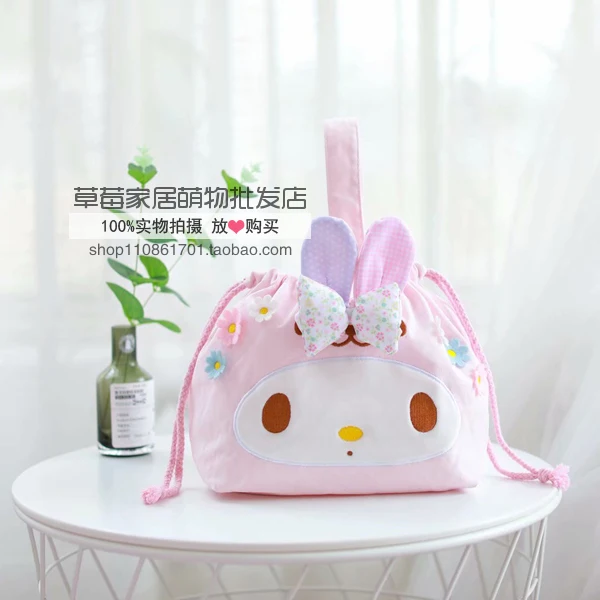Мультфильм милый Sanrio, Hello Kitty с рисунками из мультфильма «My Melody Cinnamoroll Марка pom-Pom Purin холщовый мешок на завязках косметички для макияжа сумки для девочек