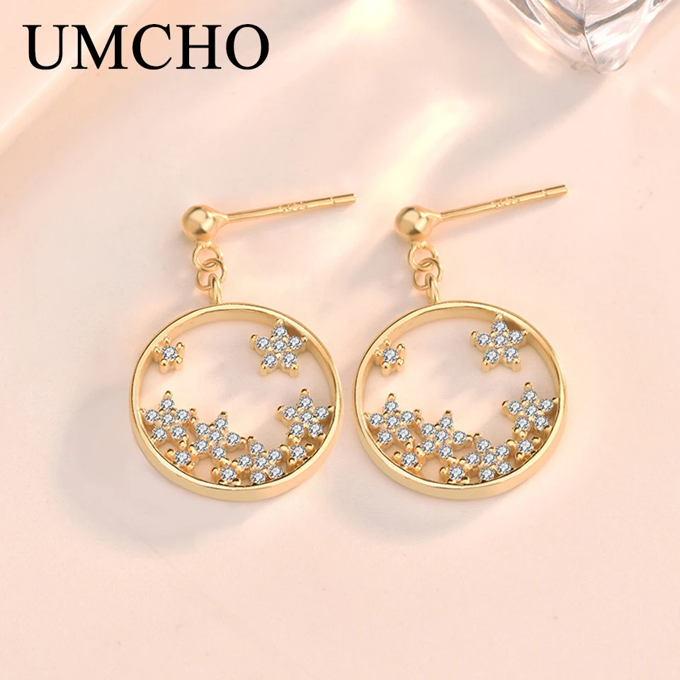 UMCHO, модные, 925 пробы, серебряные, звезды, для женщин, циркон, висячие серьги для женщин, вечерние, свадебные, подарки на день рождения, хорошее ювелирное изделие, украшения