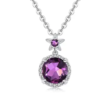 

Szjinao Natural Amethyst Necklace Pendant Zircon 925 Sterling Silver Pendants Charm Boho Women Silver 925 Jewelry Round Shape