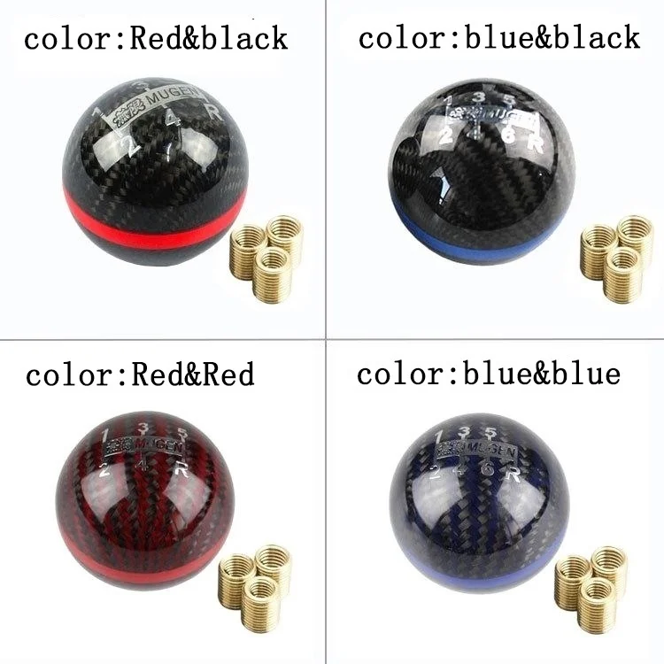 Mugen Power 5/6 Speed Racing Gear Shift knob Black Carbon Fiber With Red Line Or Blue Line for 95% cars