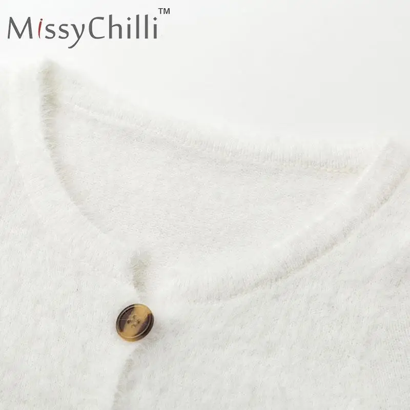 MissyChilli, сексуальные пуговицы, базовый белый элегантный укороченный топ, Женская плюшевая модная уличная одежда, короткий топ, Осенние Теплые вечерние майки для клуба