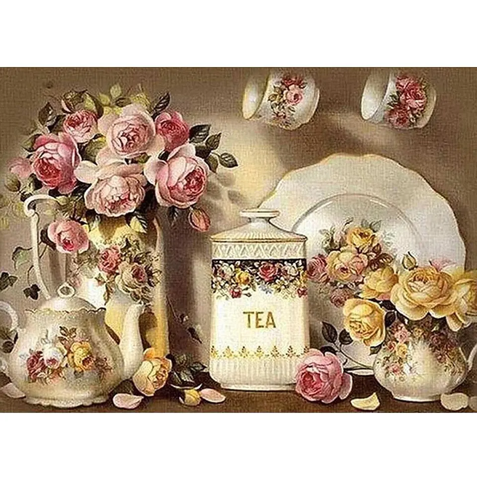

5d Diy Diamond Painting Kitchen Flower Full Square Diamond Embroidery Kits Mosaic Rhinestone Cross Stitch Needlework Home decor