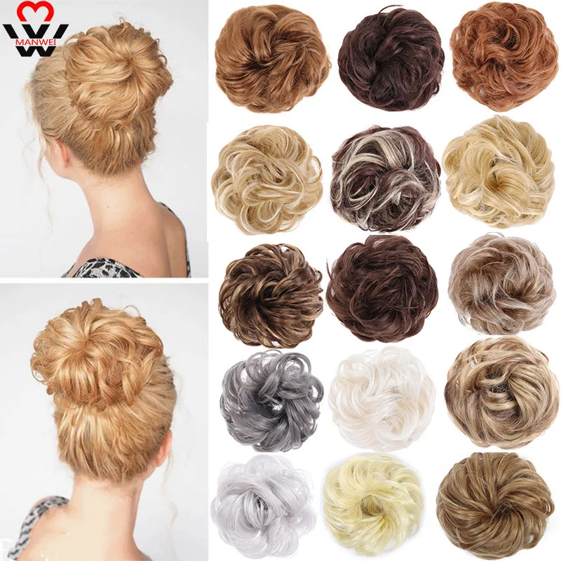 Desordenado Scrunchies moño de rosquilla moño de pelo sintético recto banda elástica para el pelo extensiones postizos resistentes al calor para las mujeres