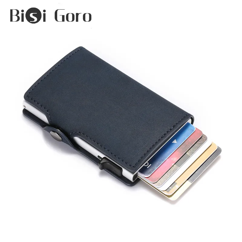 Bisi Goro мужской Противоугонный металлический держатель для карт модный RFID алюминиевый кредитный держатель для карт искусственная кожа Crazy Horse дорожный кошелек для карт