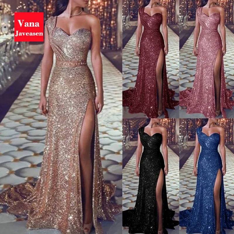 

Off-the-shoulder Side Split One Shoulder Dress For Woman Solid Stylish High Slit Woman's Dress Hip Wrap Sexy Party Dress Evening