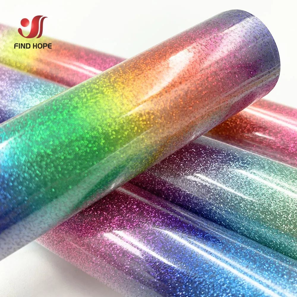 Glitter Rainbow Heat Transfer Vinyl Roll Heat Press Iron on Vinyl HTV Cut Film for T Shirts Craft Gifts for Man or Women DIY