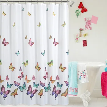 

Modern European and American style printed butterfly 100% polyester shower curtain home hotel waterproof shower room curtain