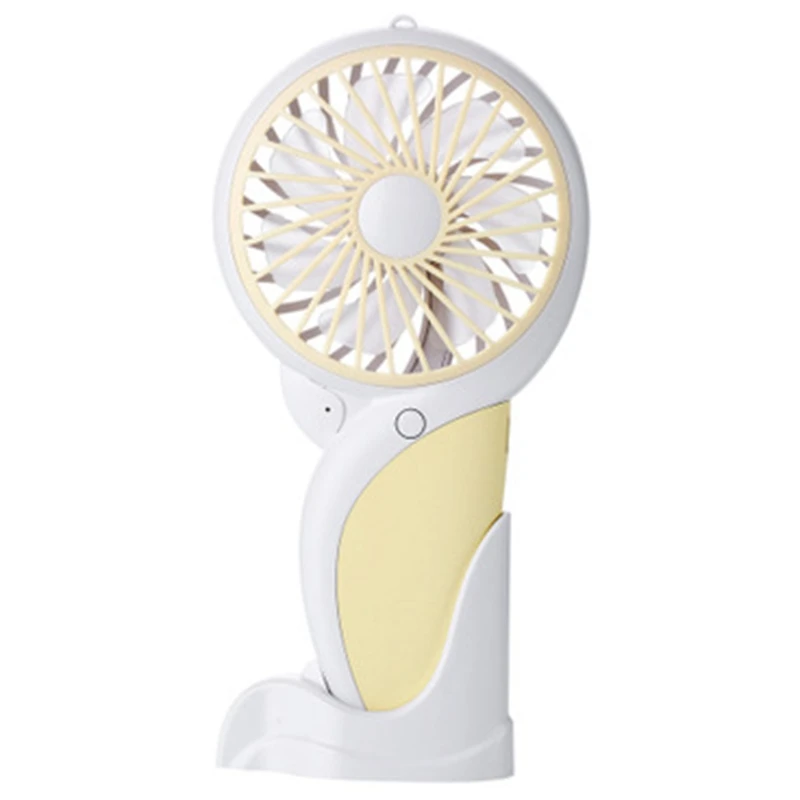 Yellow Handheld Electric Mini Portable Outdoor Fan Foldable Handle Desktop Cartoon Usb Rechargeable Fan With Led Light Cooling Fan - Цвет: Yellow