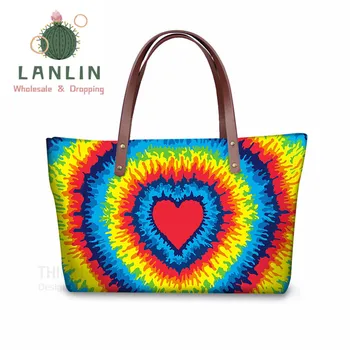 

LALIN Women's Tie Dye Heart Printing Top-Handle Bags for Females Large Travel Organizer Shoulder Bag Ladies Handbags Sac A Dos