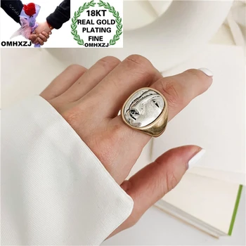 

OMHXZJ Wholesale RR1225 European Fashion Fine Woman Girl Party Birthday Wedding Vintage Gift Mask Geometric 18KT White Gold Ring