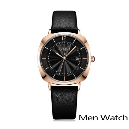 Юлий старинные женские часы модные водонепроницаемые часы с календарем Мужские кварцевые наручные часы женские и мужские парные часы - Цвет: black watch women