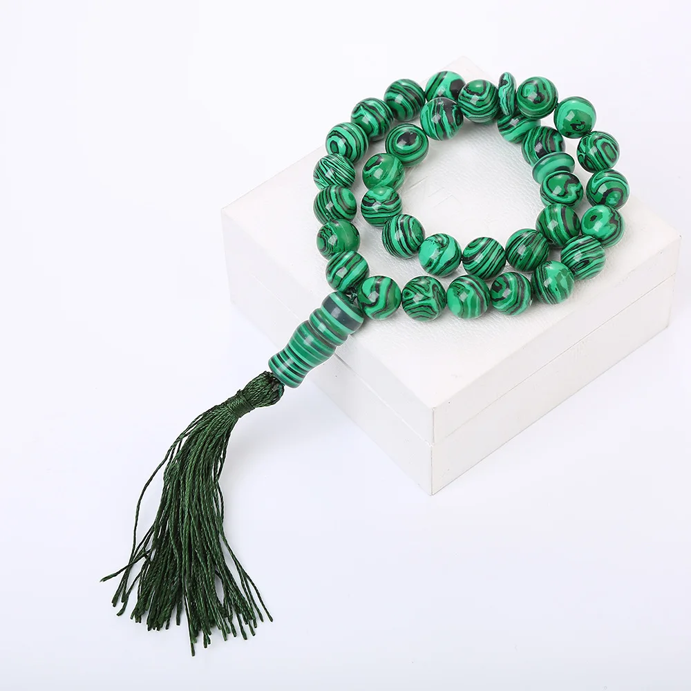 Исламский мусульманский Розарий зеленый Малахитовый кулон с кисточками Tasbih 33
