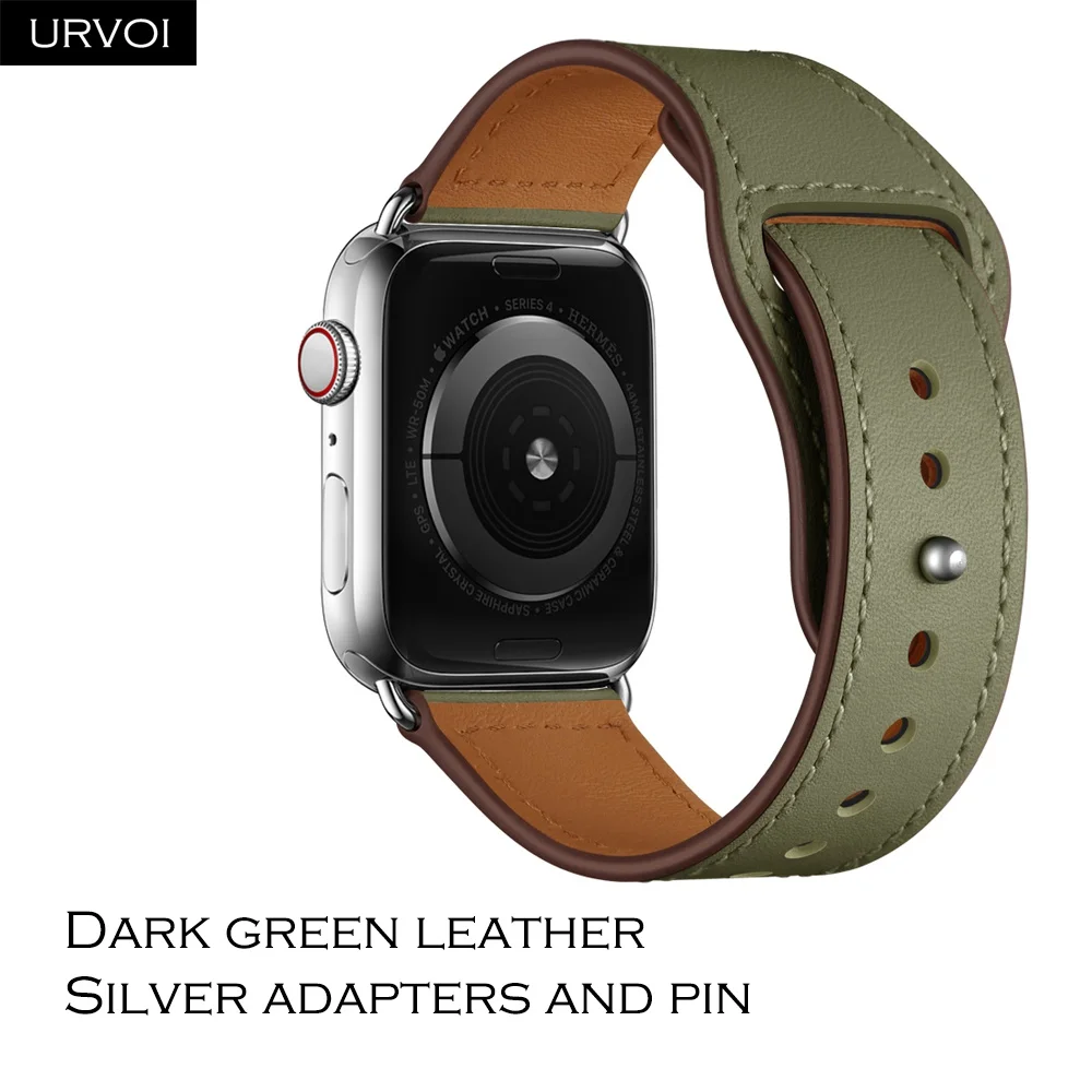 URVOI band для apple watch серии 5/4 3, 2, 1, ремешок для наручных часов iWatch, большие размеры 40-44 мм спортивный ремешок из натуральной кожи Swift Pin& tuck ручной работы - Цвет ремешка: Dark green S