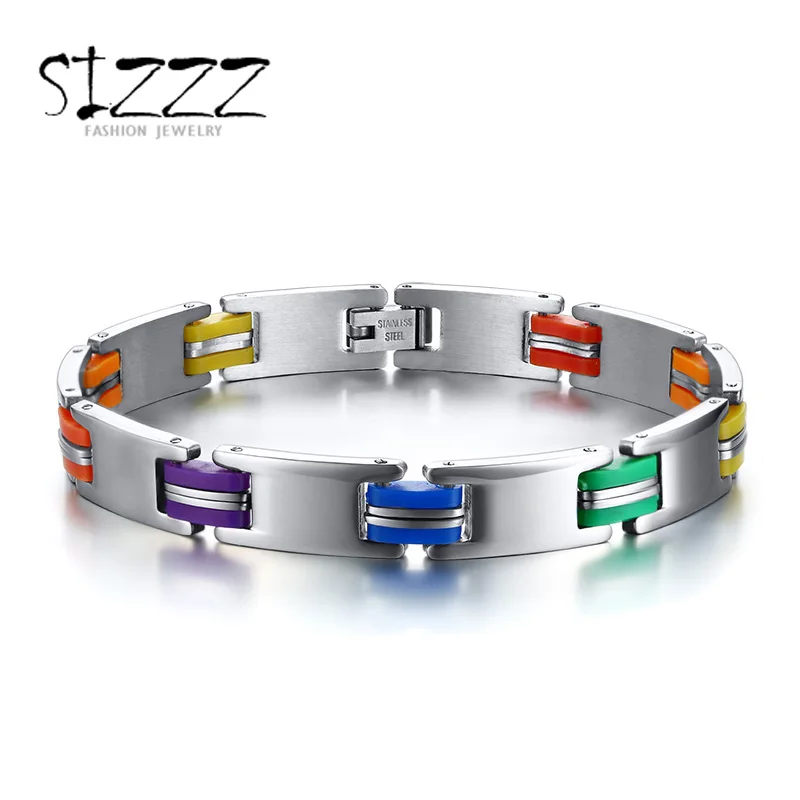 

Silicone 316L Stainless Steel Bracelet Men Bangle Rainbow Color Clasp LGBT Bracelet Gay Pride Bracelet For Men Women
