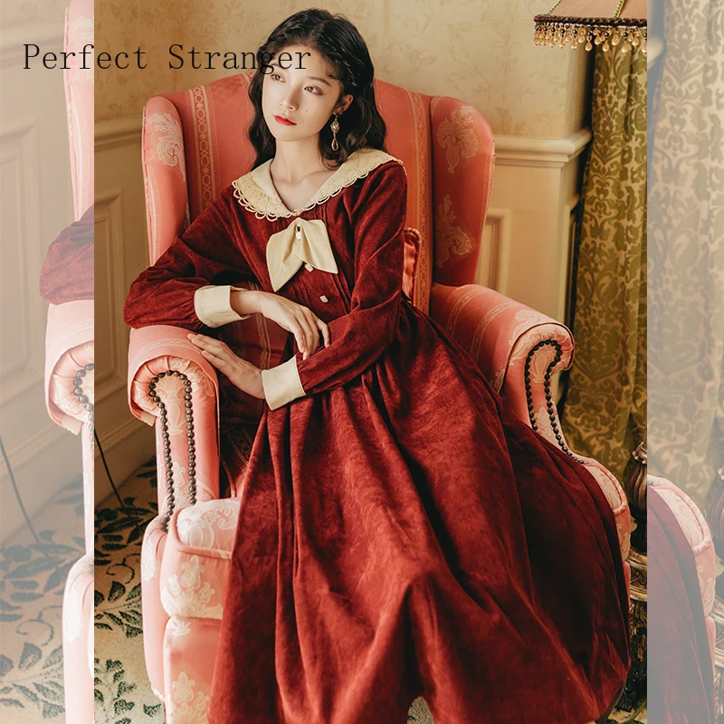 2020 Autumn Winter New Arrival Hot Sale Turn Down Collar Long Sleeve Women Long Dress