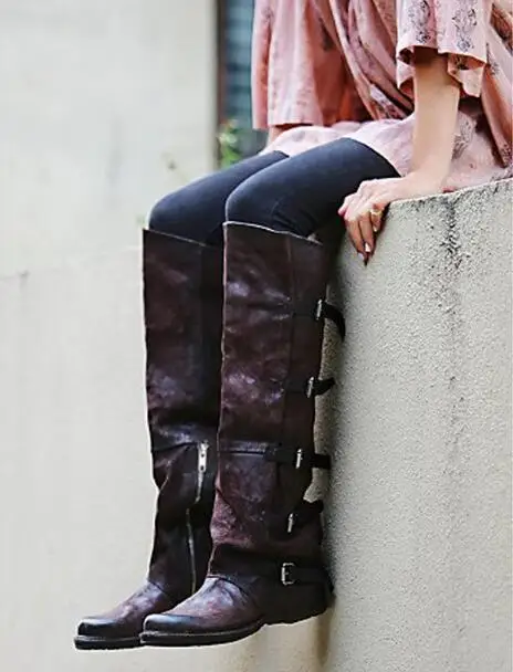 Real Leather Knee High Long Boots 