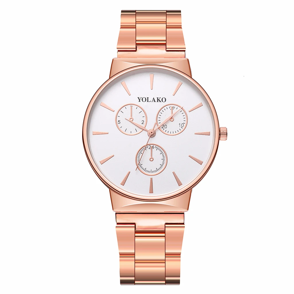 

YOLAKO Men Rose Gold Stainless Steel Watch Luxury Male Quartz Watch Casual Men Clock Watches Relogio Masculino