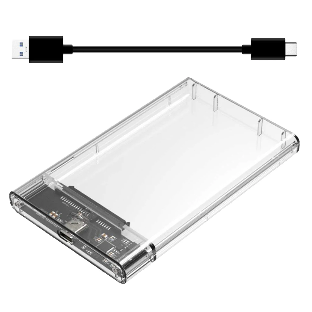 2.5inch USB 3.1 External Hard Drive Enclosure, USB3.1 to SATA Portable Clear Hard Disk Case for 2.5inch 7mm 9.5mm SATA HDD SSD