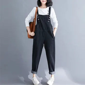 

Women Oversize Black Jeans Jumpsuits Tassel Leg Opening Spaghetti Strap Loose Casual Rompers Female Streetwear Overalls 2020 New