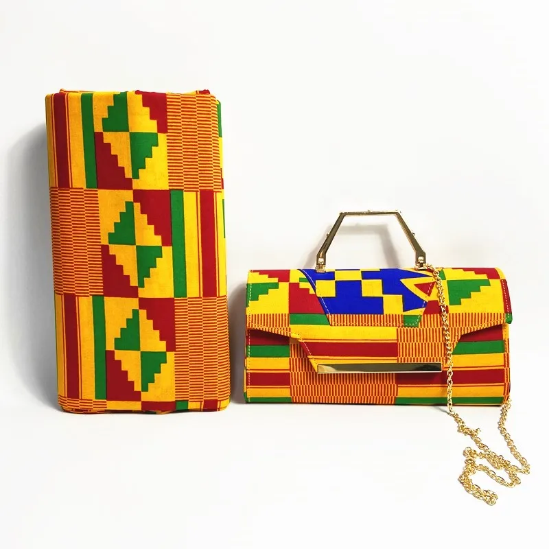 African Kente Wax Fabric Shoes with women bag Pretty cotton bags and soft shoes matching set 36-45 hot selling A910-2