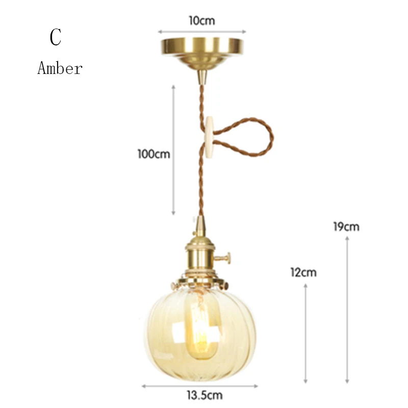Современная стеклянная подвеска лампы скандинавский Лофт светодиодный Медный Подвесной светильник для столовой гостиной прикроватное декоративное освещение спальни светильник - Цвет корпуса: C Cognac
