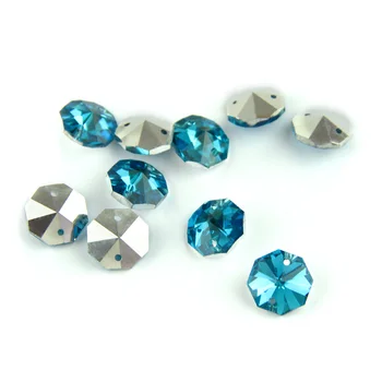 

14mm Aquamarine With Silver Back Octagon Beads DIY Material Window Accessories Chandelier Crystal Prisms Hanging Pendant Parts