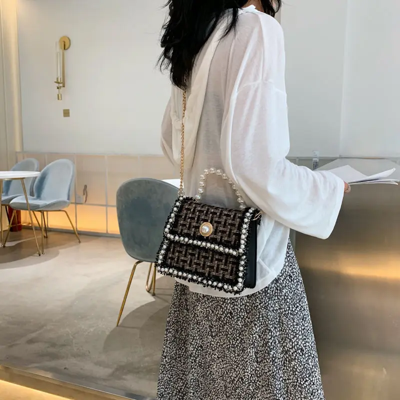 2021 Fashion Small Designer Pearl Crossbody Bag for Women Vintage Female Purses and Handbags PU Leather Shoulder Bags