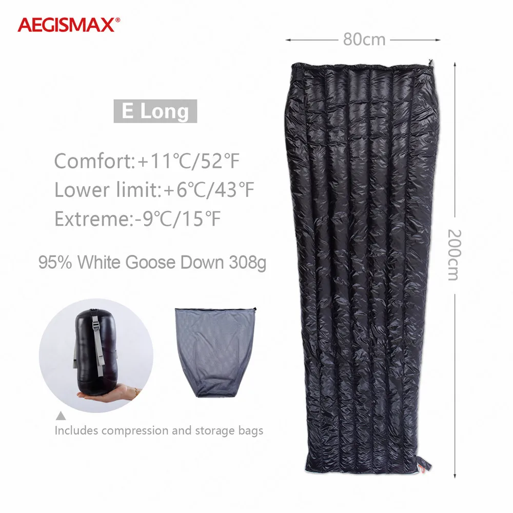 Уличный портативный спальный мешок AEGISMAX E 43 ℉ ~ 52 FP800 95% гусиный пух ультралегкий